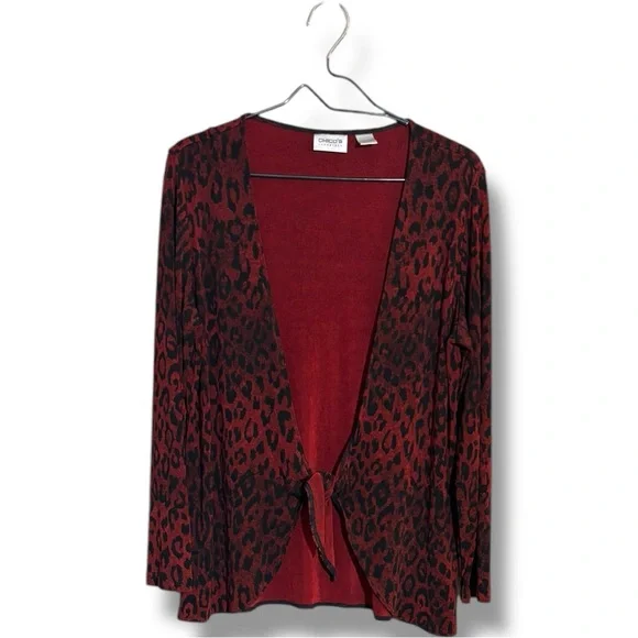 Chico’s (size 1) Bold Red Animal Print Tie Front Lightweight Cardigan Sweater - Picture 16 of 16